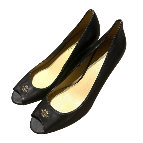COACH women’s Black Peep Toe wedges size 7.5 - Picture 8 of 9